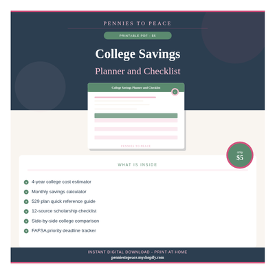 College Savings Planner & Checklist — Printable PDF | Pennies to Peace