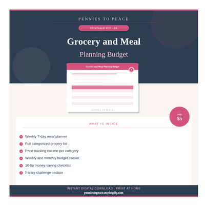 Grocery & Meal Planning Budget Template — Printable PDF | Pennies to Peace