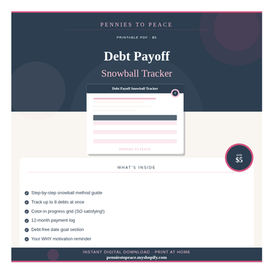 Debt Payoff Snowball Tracker — Printable PDF | Pennies to Peace